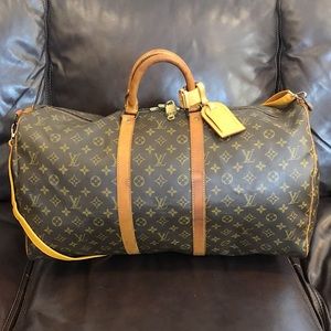 LOUIS VUITTON Monogram LV55 Keepall Bandolier Strap Luggage Tag Lock Key VI8902